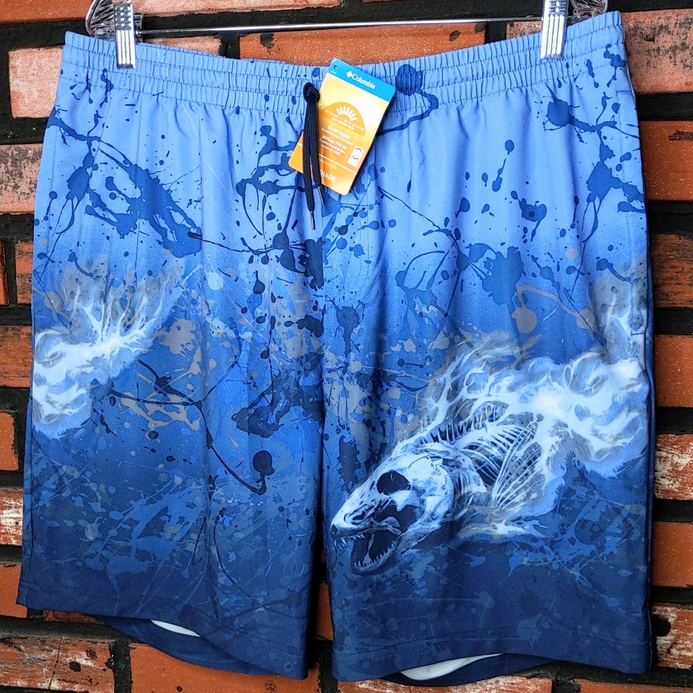 Columbia PFG Hybrid Shorts XL Men's 8" Omni-Shade Board Swim Fishing Blue UPF 50